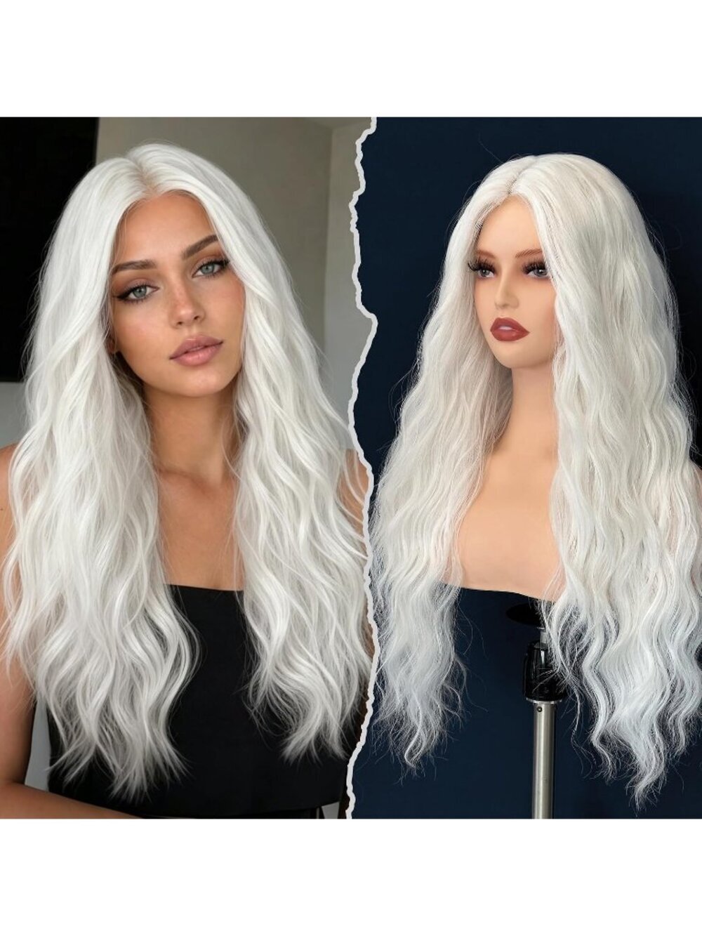 Women's White 26 Inch Long Synthetic Middle Part Lace Front Wavy Wig